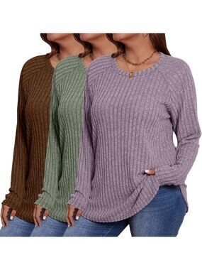 Cozy Plus Size Women's 3-Pack Long Sleeve Thermal Sweaters - Perfect for
